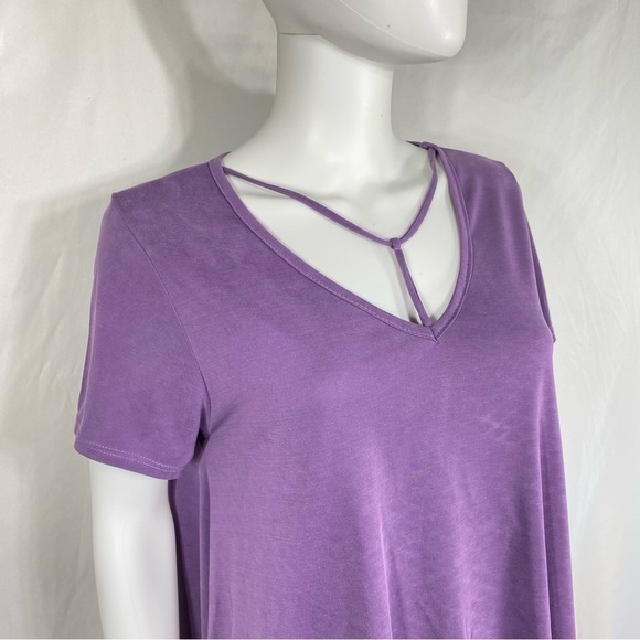 Jodifl Assymetrical Y-Strap V-Neck Purple Tee - Picture 3 of 5